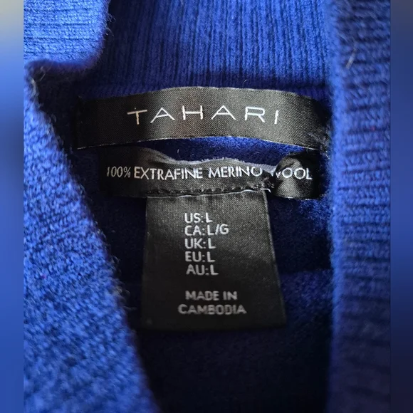 Tahari Cobalt Blue Mock Neck 100% Merino Wool Sweater - Picture 12 of 12